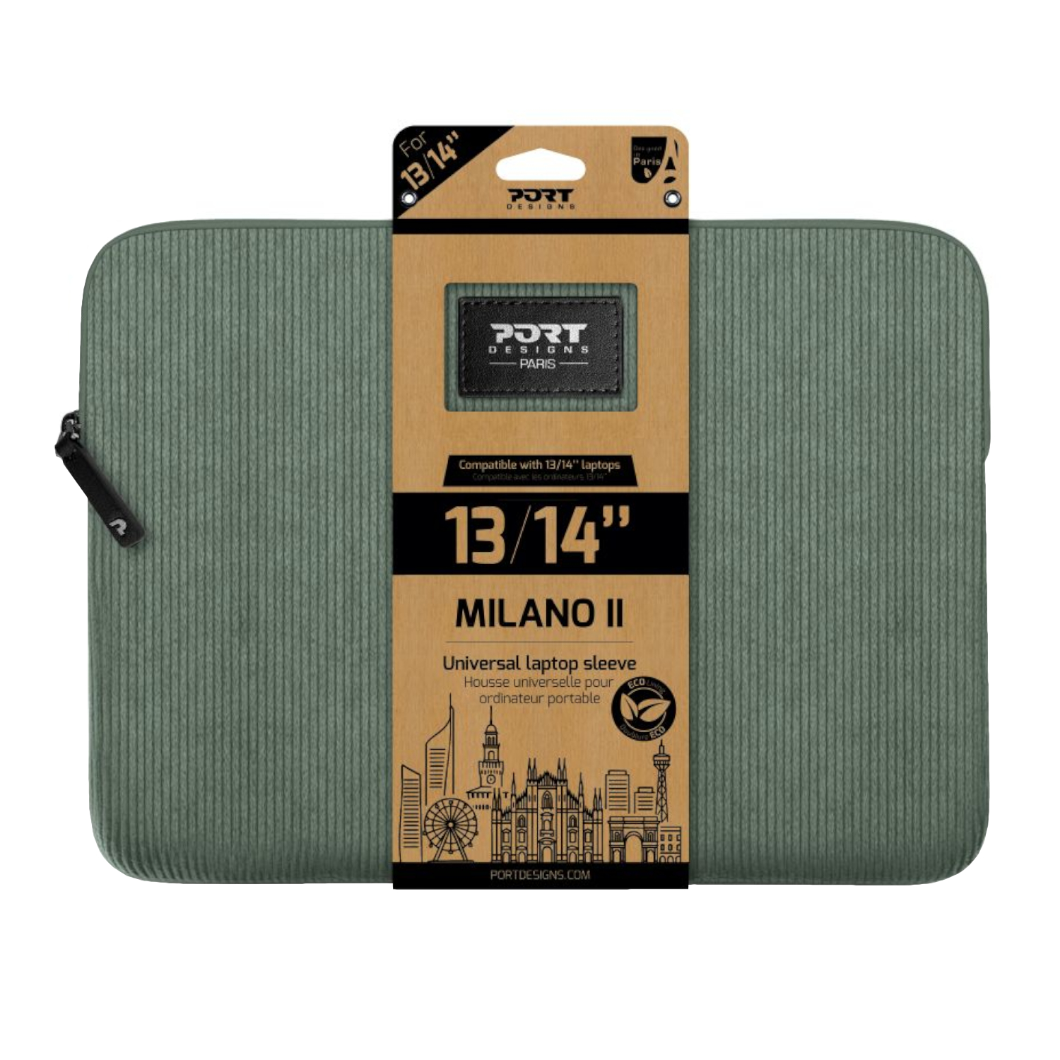 140722_Port-Designs-Milano-II-Eco-13-14-inch-Universal-Laptop-Sleeve-Sage-Green_wr_01a Port Designs Milano II Eco 13/14" Universal Laptop Sleeve - Sage Green