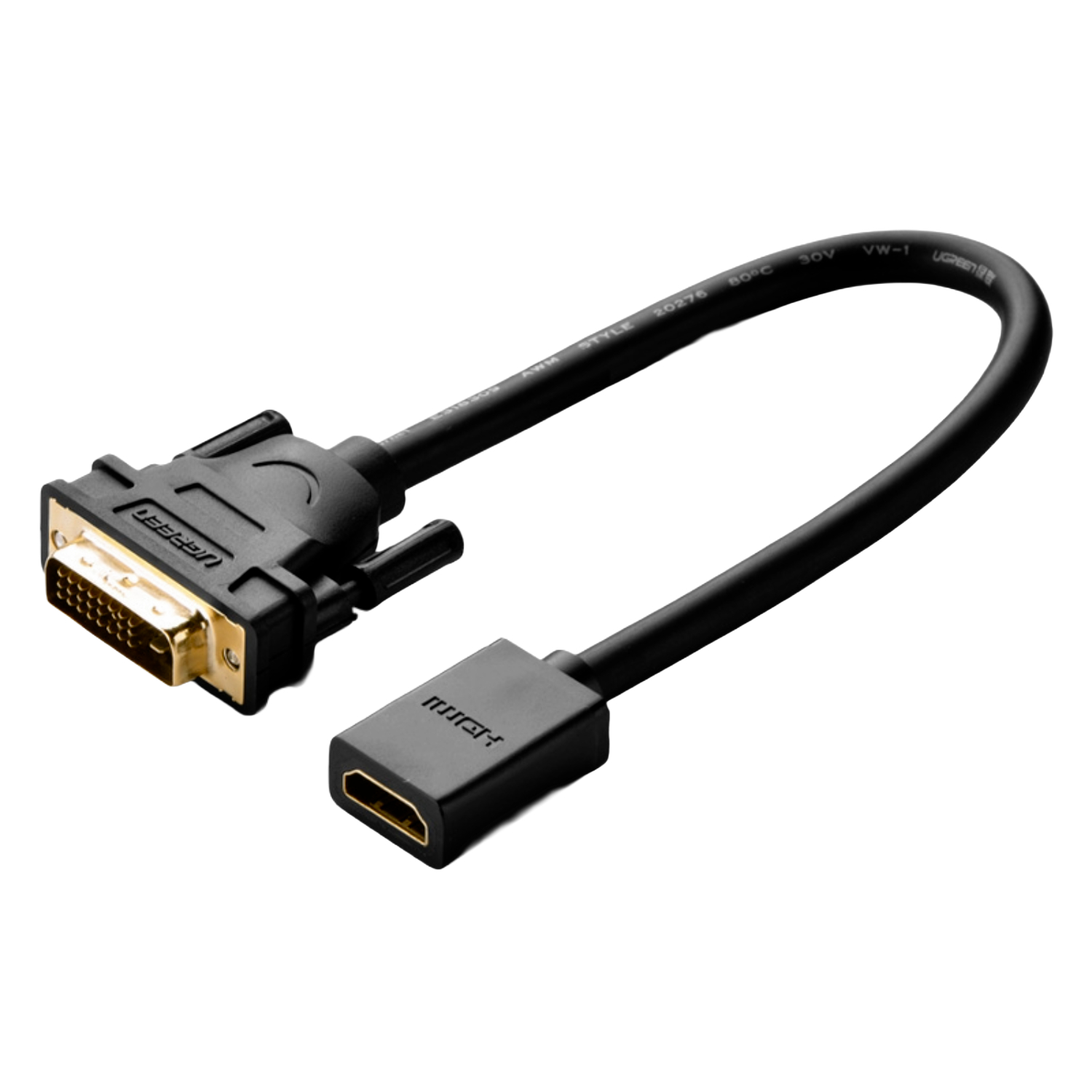 20118-20118-1 UGREEN DVI to HDMI Cable Adapter 15cm | Male to Female | 1080p Full HD – Black