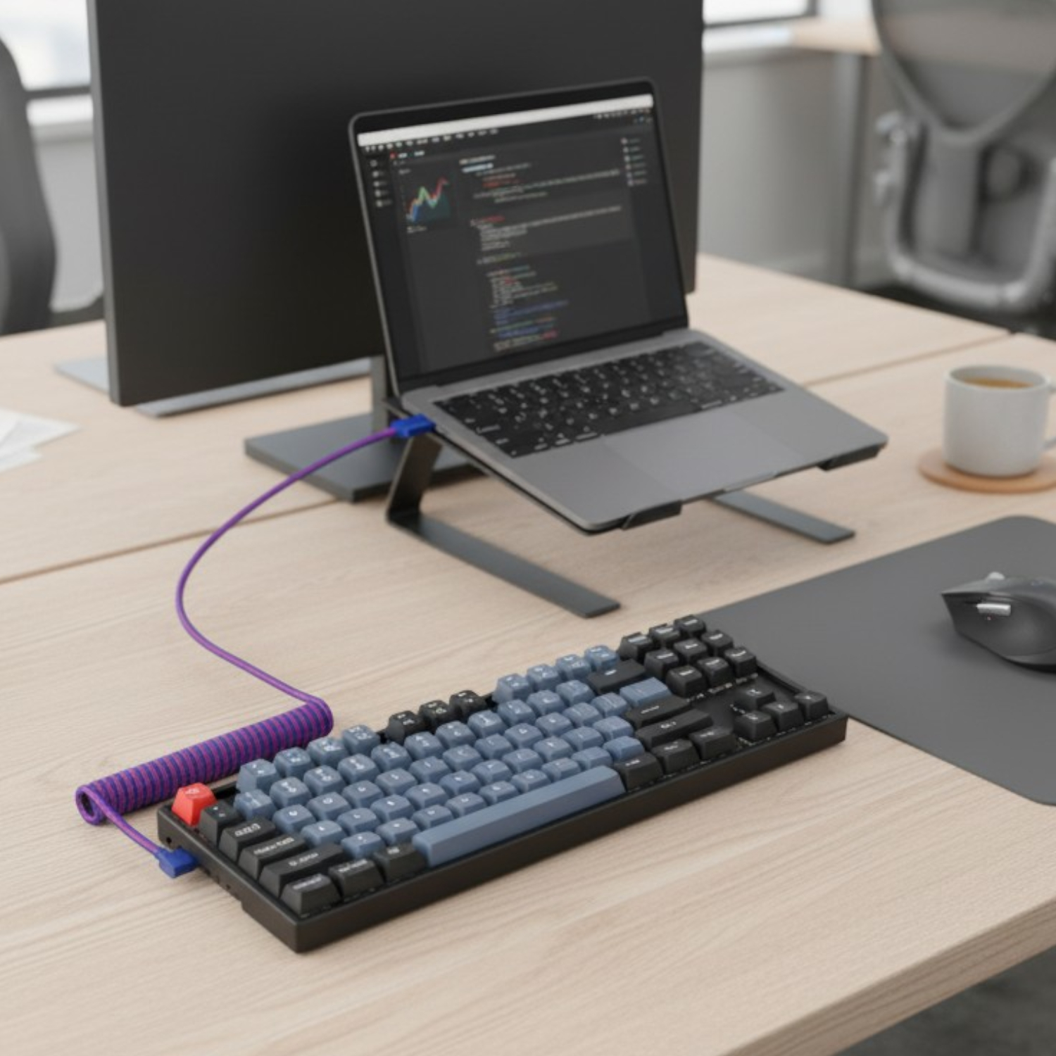 Keychron Premium Coiled Aviator USB Cable | Type-C + USB-A Adapter | Detachable Aviator Connector | 108 cm