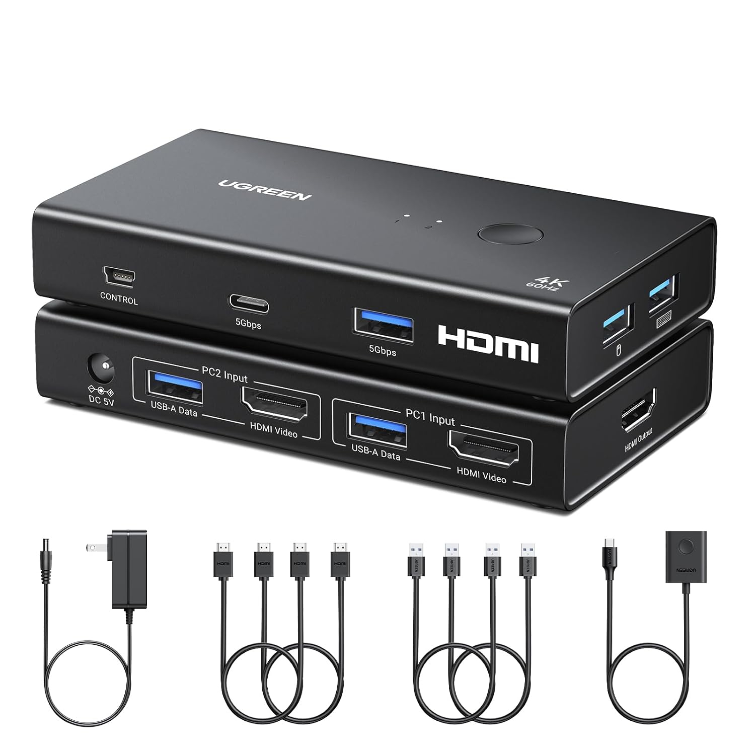 6941876244522_AK502-45452_01 UGREEN 2-In-1 HDMI KVM Switch 4 USB Ports 4K@60Hz–Black