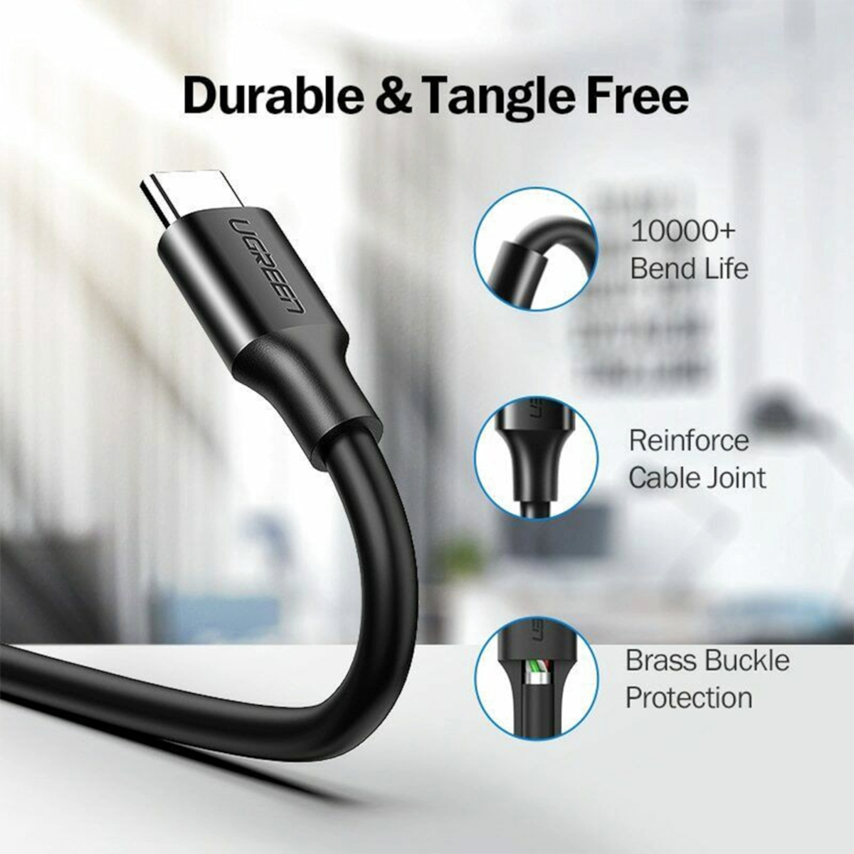 6957303828838_US184-20883_LS UGREEN Type-C to USB-A 3.0 Cable 1.5m – Fast Charging 3A, 5Gbps Sync – Black