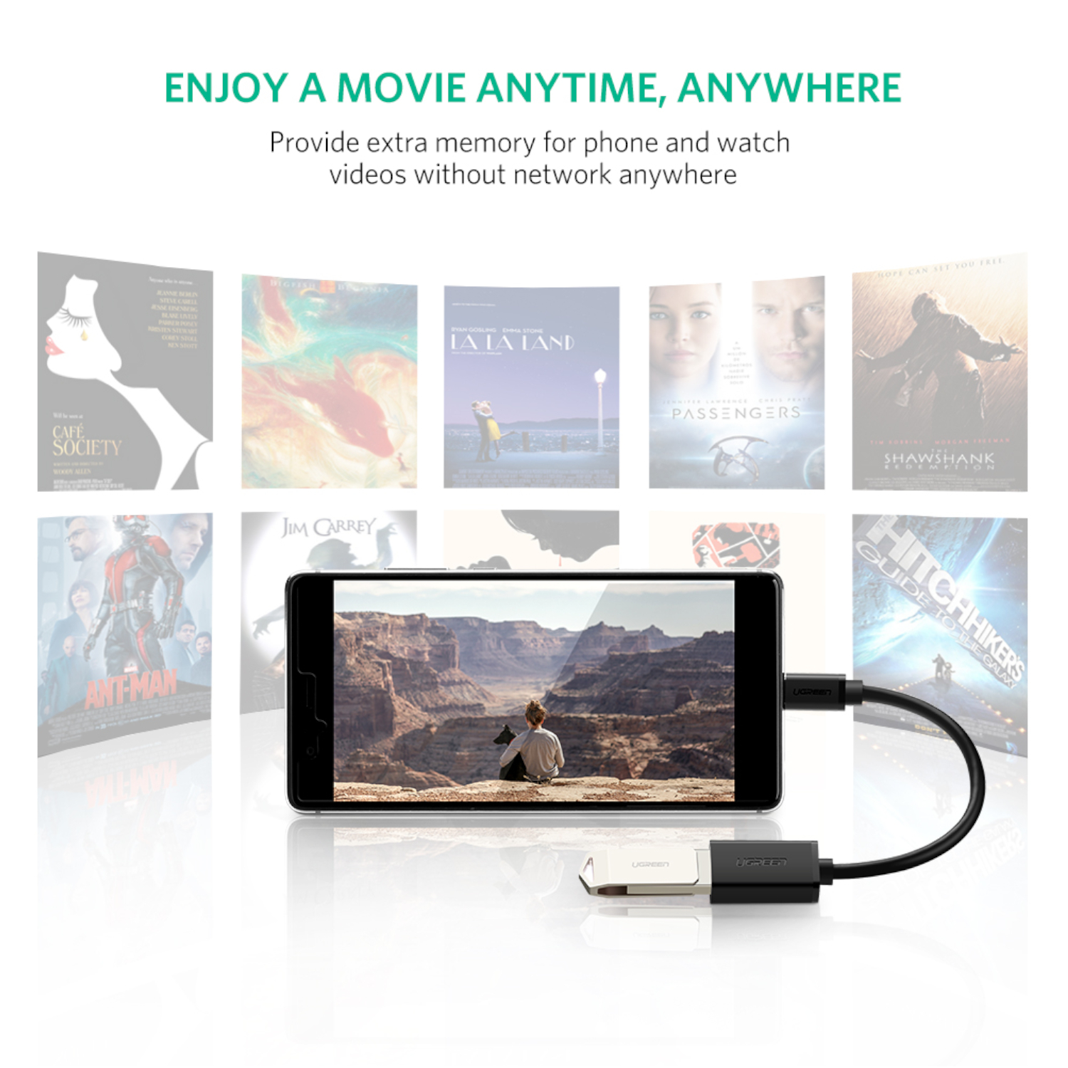 6957303837014_US154-30701_ls_03 UGREEN Type-C to USB-A Adapter (Male to Female, 15cm)– Black