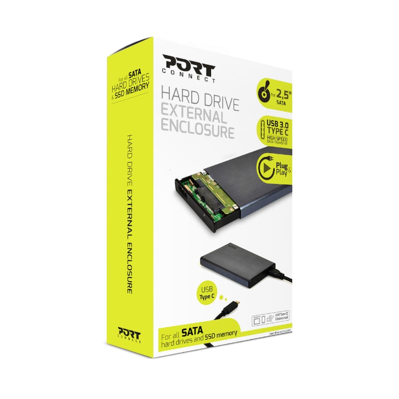 900035_wr_06 Port Connect 2.5" USB-C External HDD Enclosure Black