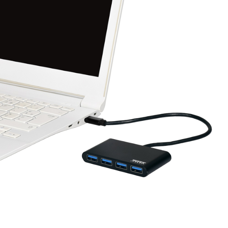 900123_wr_05a Port USB Type-C to 4 x USB3.0 5Gbps 30cm 4 Port Hub - Black