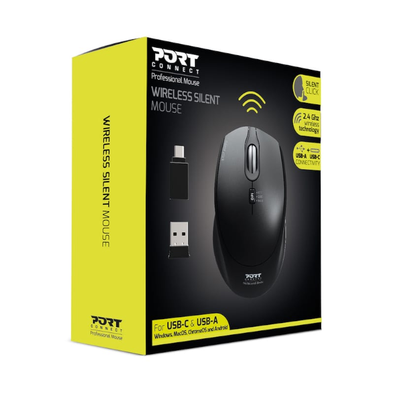 900713_wr_01 Port Connect Silent 1600DPI 3 Button Wireless Mouse - Black