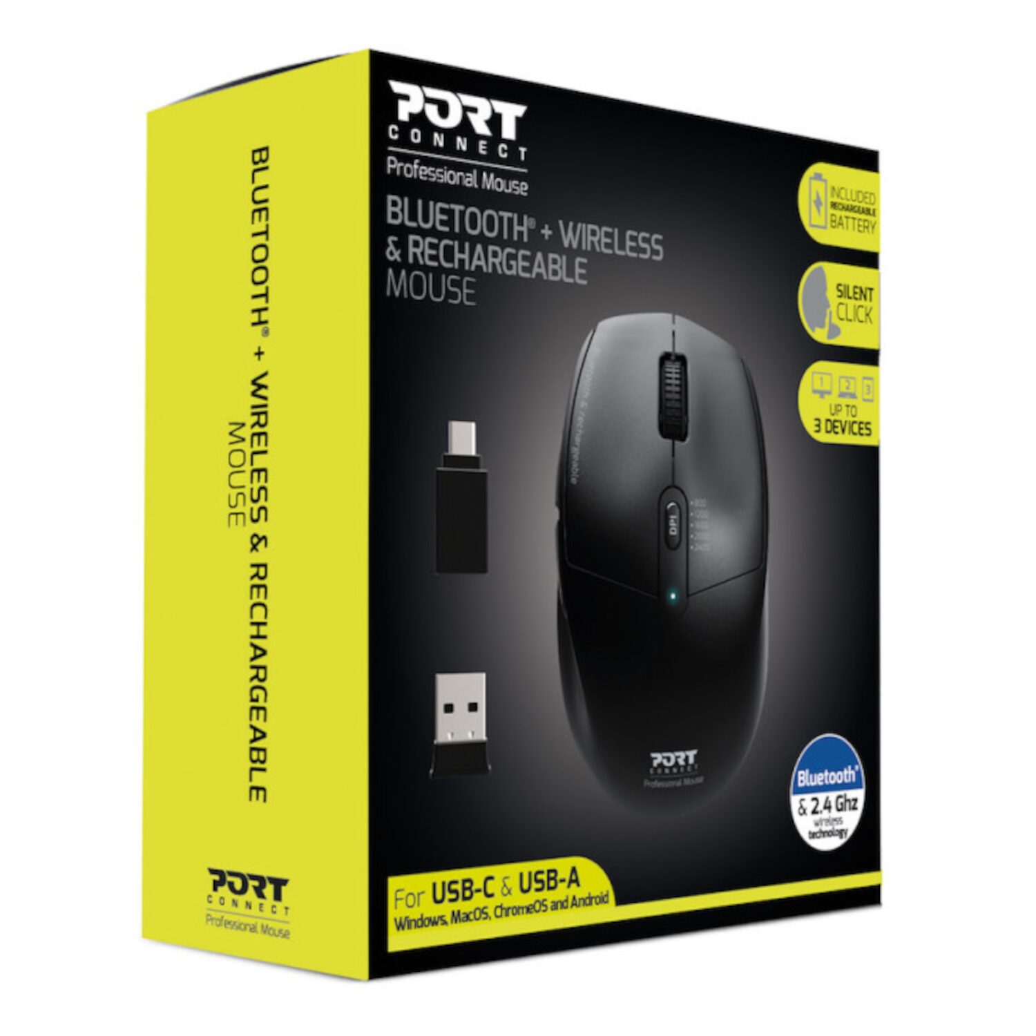 900715-WR-03 Port Connect 2.4GHz Wireless Bluetooth® Rechargeable Mouse PRO