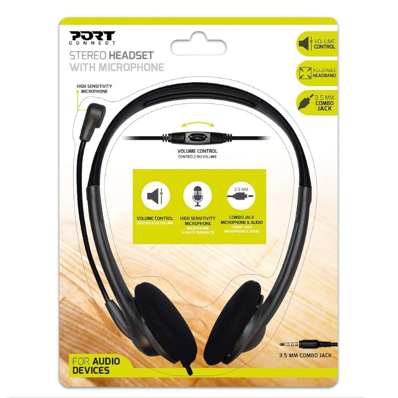 901603_wr_01 Port Stereo Headset with Mic with 1.2m Cable|1 x 3.5mm|Volume Controller - Black