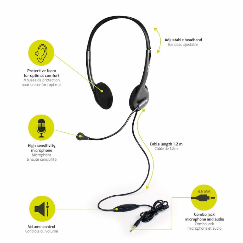 901603_wr_05 Port Stereo Headset with Mic with 1.2m Cable|1 x 3.5mm|Volume Controller - Black