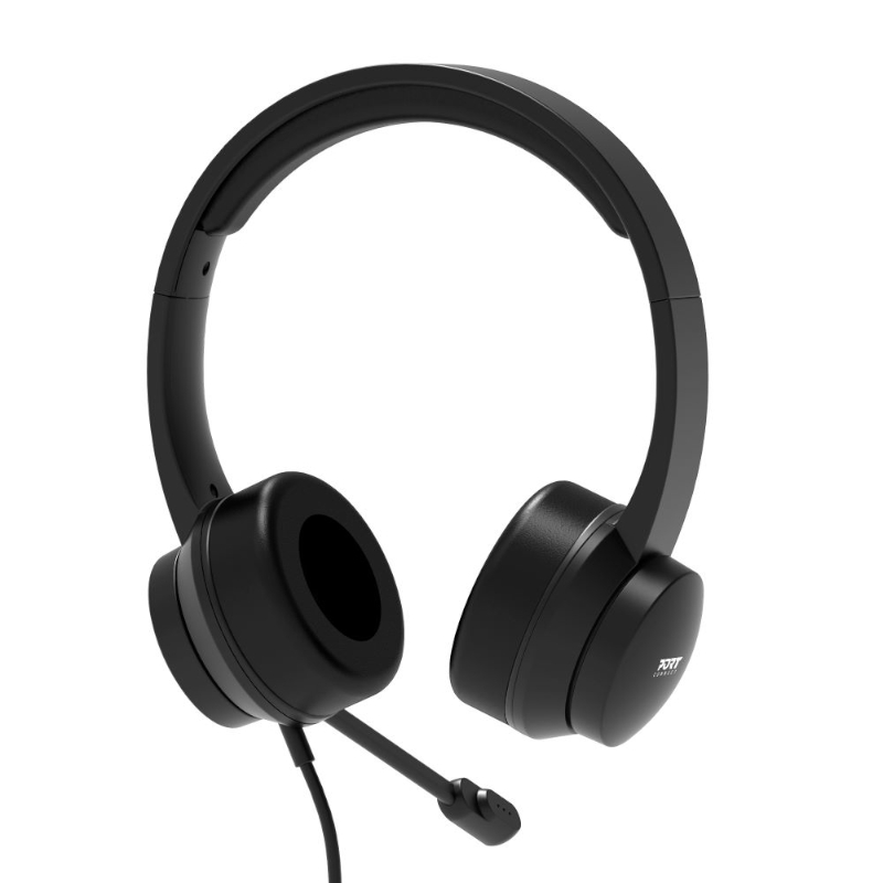 901605_wr_01 Port Connect USB Headset 1.8m Cable with Mic and Padded/Soft Cushions Black
