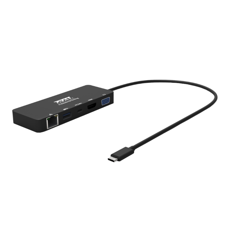 901909_wr_01a Port USB Type-C to 1 x RJ45|1 x USB3.0 SS|1 x Type-C 85W PD|1 x HDMI2.0|1 x VGA 30cm Cable Dock - Black