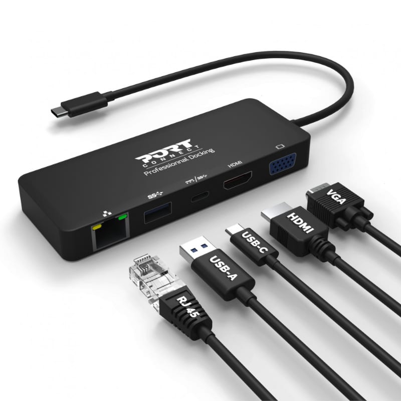 901909_wr_04 Port USB Type-C to 1 x RJ45|1 x USB3.0 SS|1 x Type-C 85W PD|1 x HDMI2.0|1 x VGA 30cm Cable Dock - Black