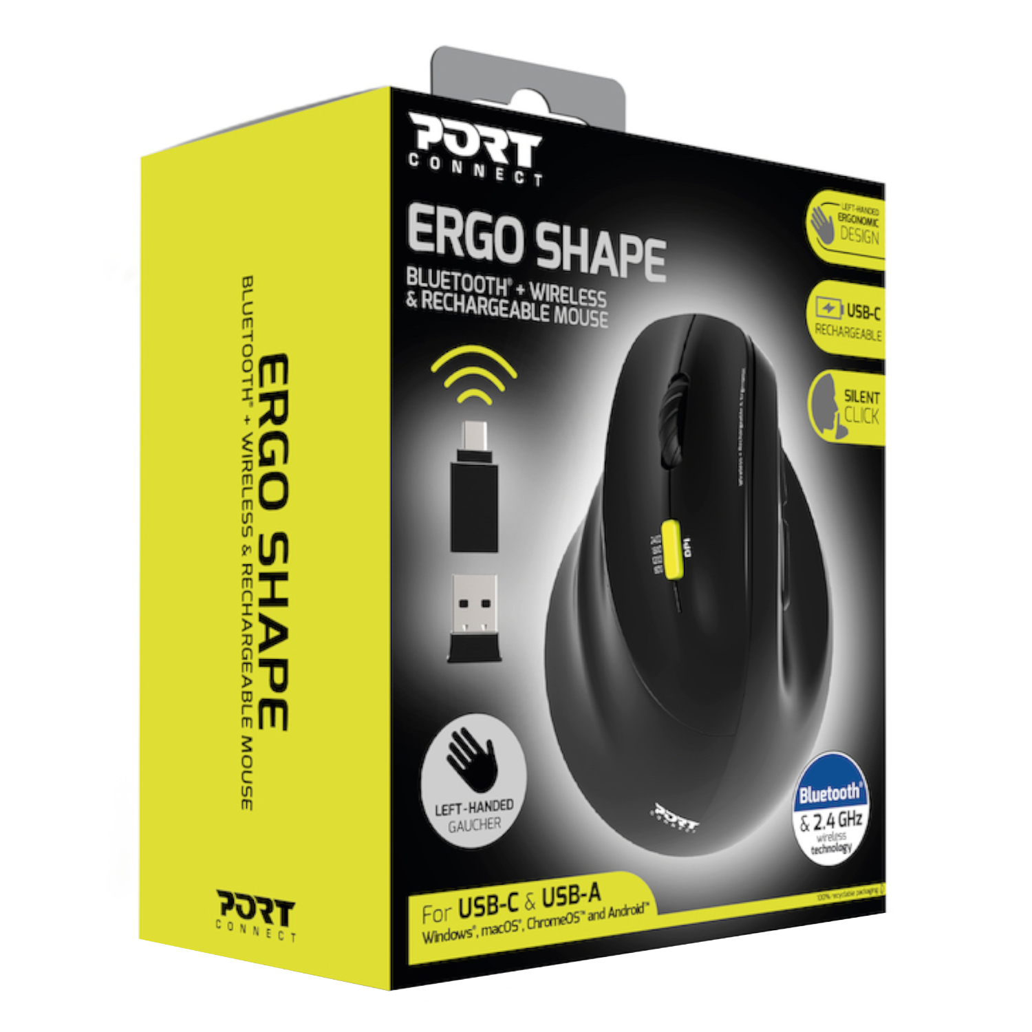 910008_PORT-MOUSE-ERGO-RECHARGEABLE-BT-LEFT_wr_01 Port Connect Ergo Shape Rechargeable Wireless Mouse