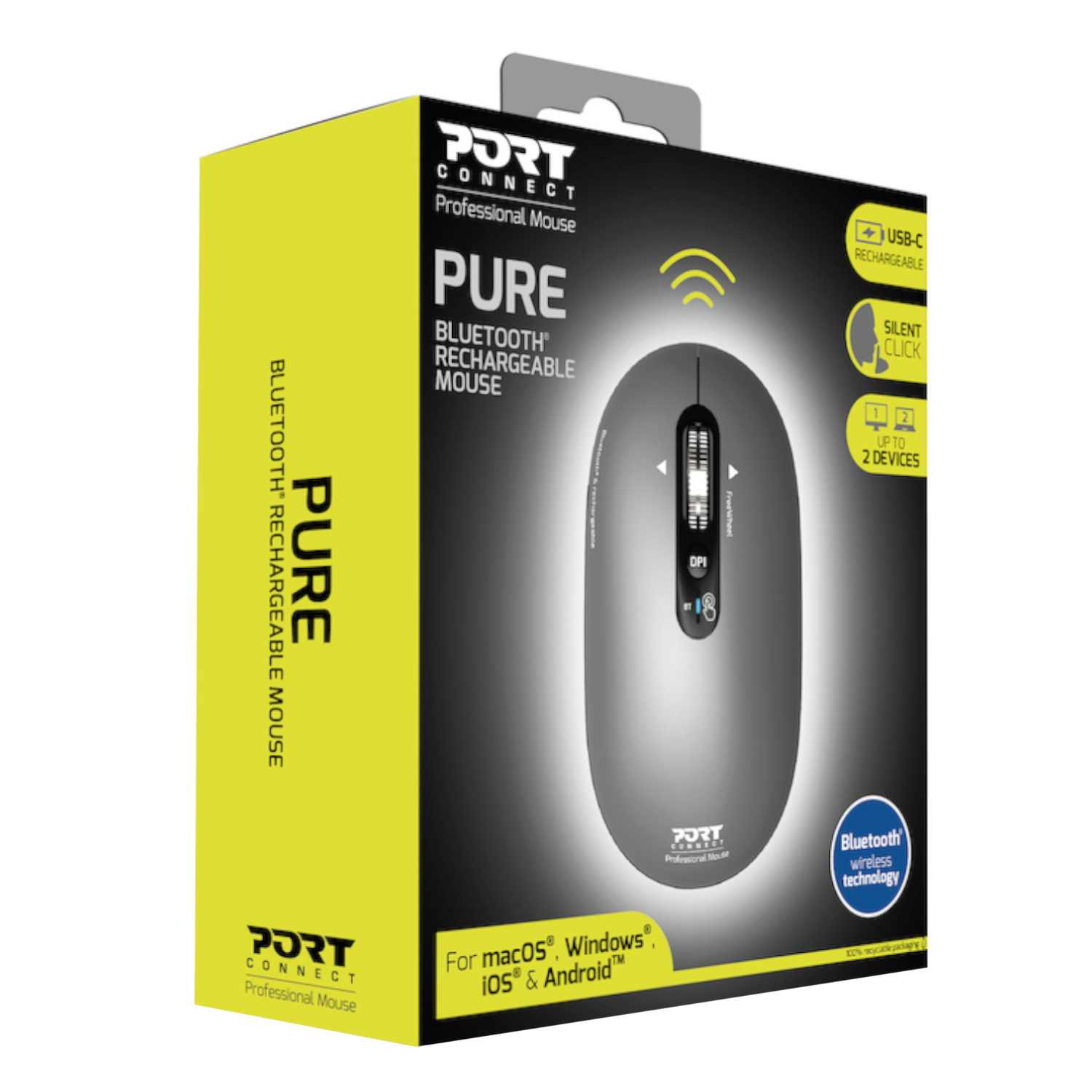 910009_PORT-MOUSE-REACHARGE-BT-PURE-MAC-GRY_wr_01 Port Connect PURE Bluetooth Rechargeable Mouse