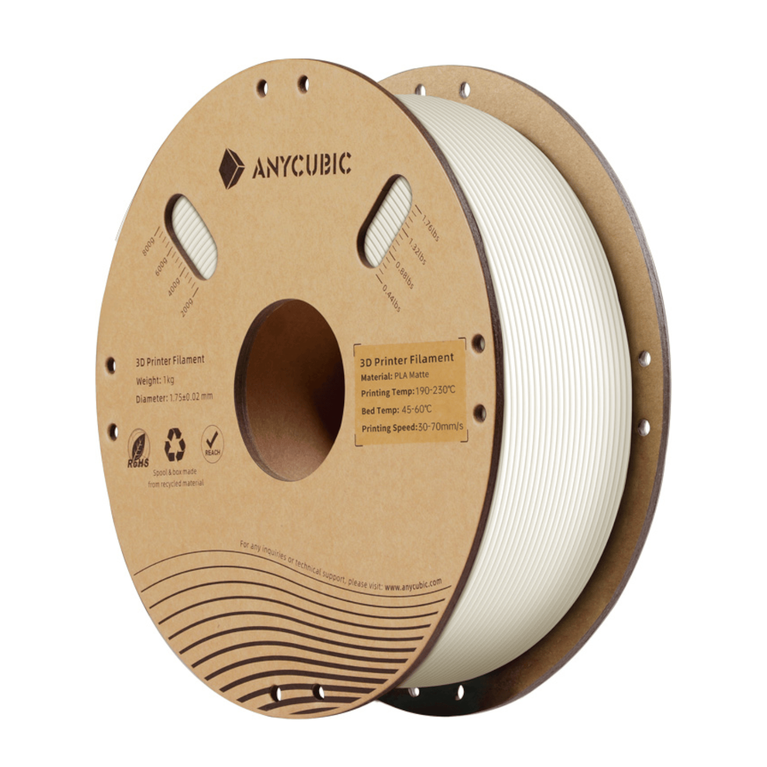 AHYGBW-101_Anycubic_PLA_Matte_Filament_1kg_-_White_wr_01 Anycubic PLA Matte Filament 1kg - White