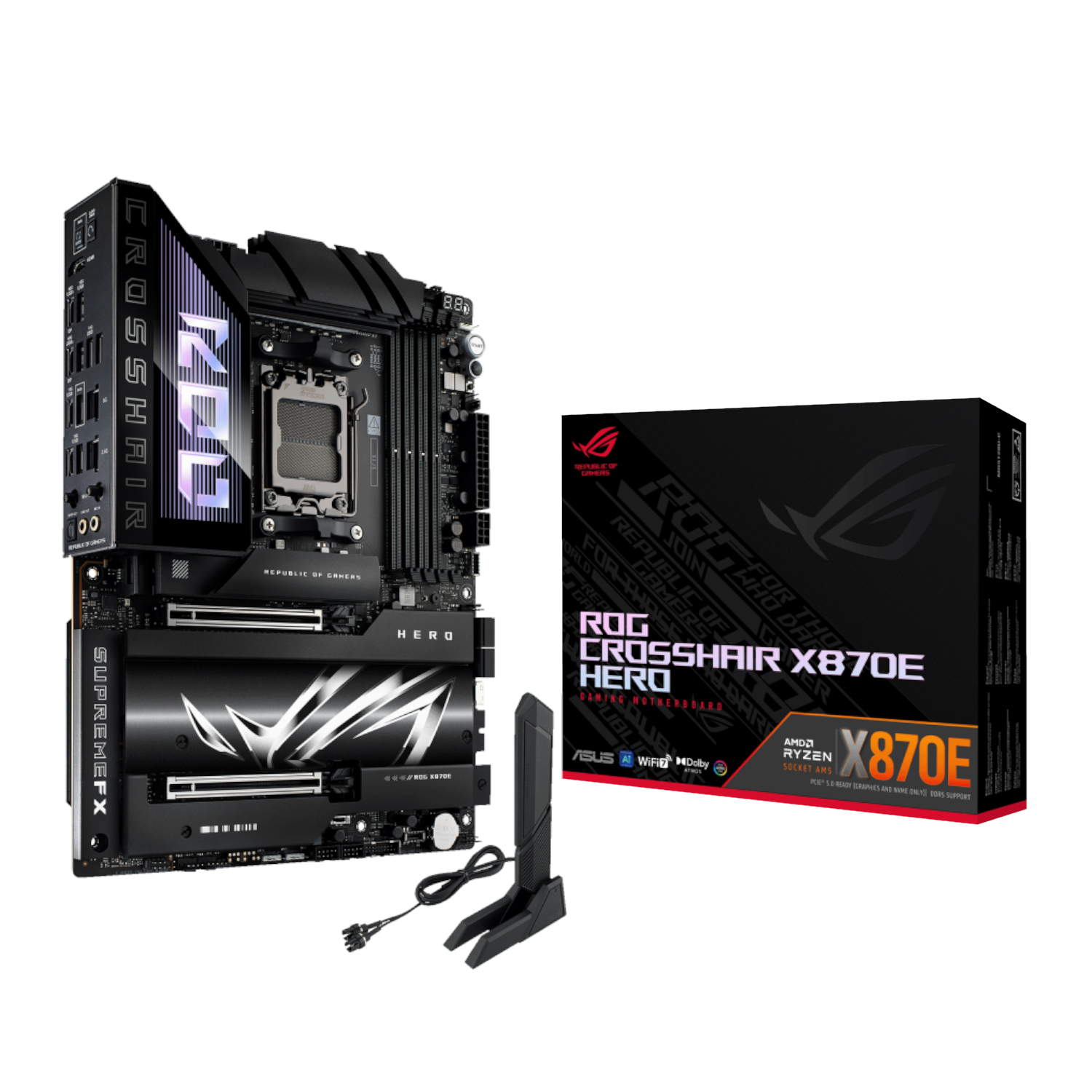 ASUS_ROGCROSSHAIRX870EHERO_wr_01a Asus ROG Crosshair X870E HERO ATX Gaming Motherboard