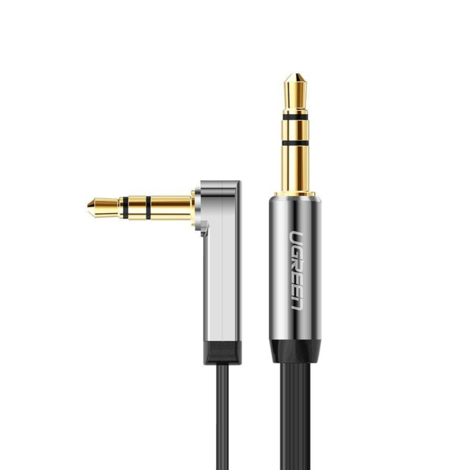 AV119-10599_UGREEN-AV119-Right-angled-3.5mm-Flat-Aux-Cable-2m_wr_02a UGREEN AV119 Right-angled 3.5mm Flat Aux Cable 2m - Black/Silver