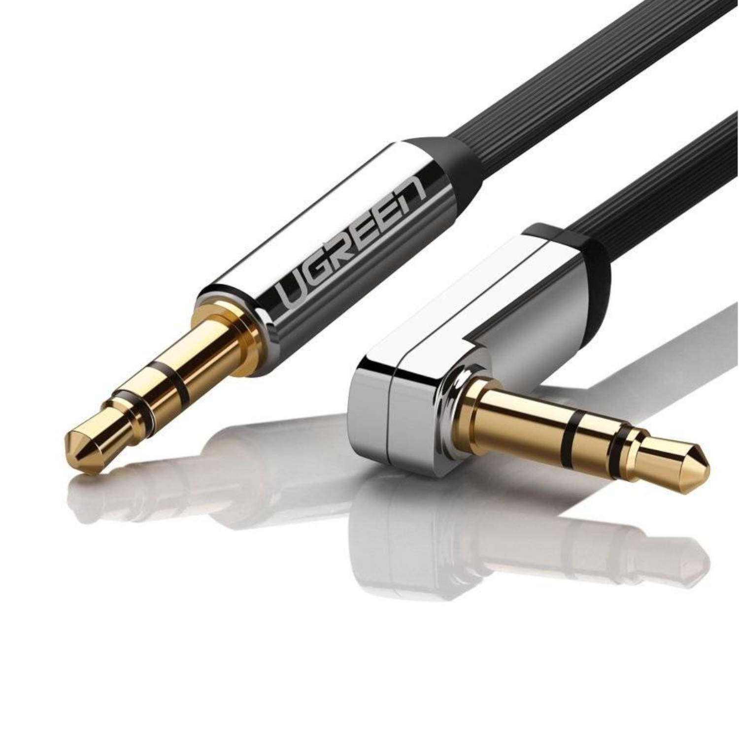 AV119-10599_UGREEN-AV119-Right-angled-3.5mm-Flat-Aux-Cable-2m_wr_03a UGREEN AV119 Right-angled 3.5mm Flat Aux Cable 2m - Black/Silver