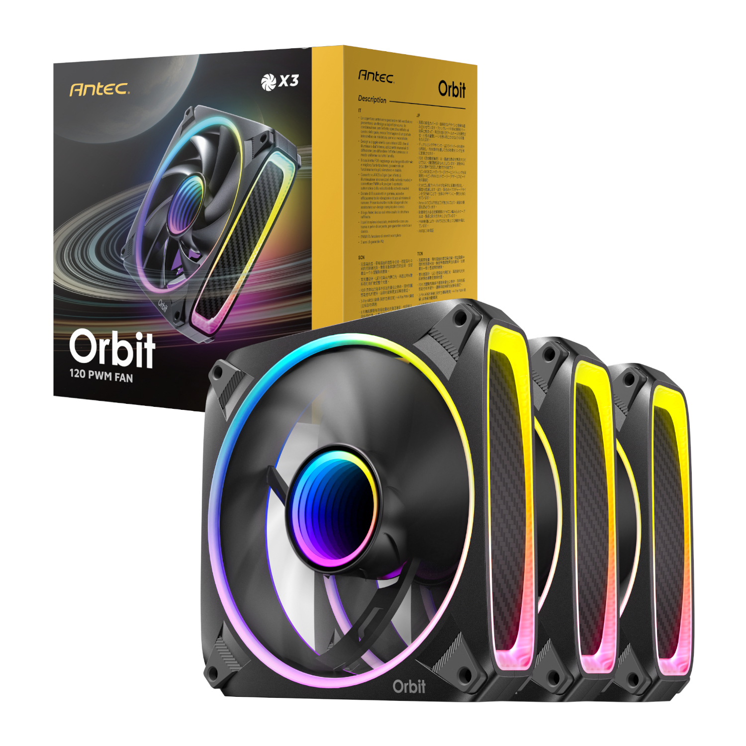 Antec_ORBIT-120-3PK_wr_01a Antec ORBIT PWM 120mm ARGB Fan 3 Pack - Black