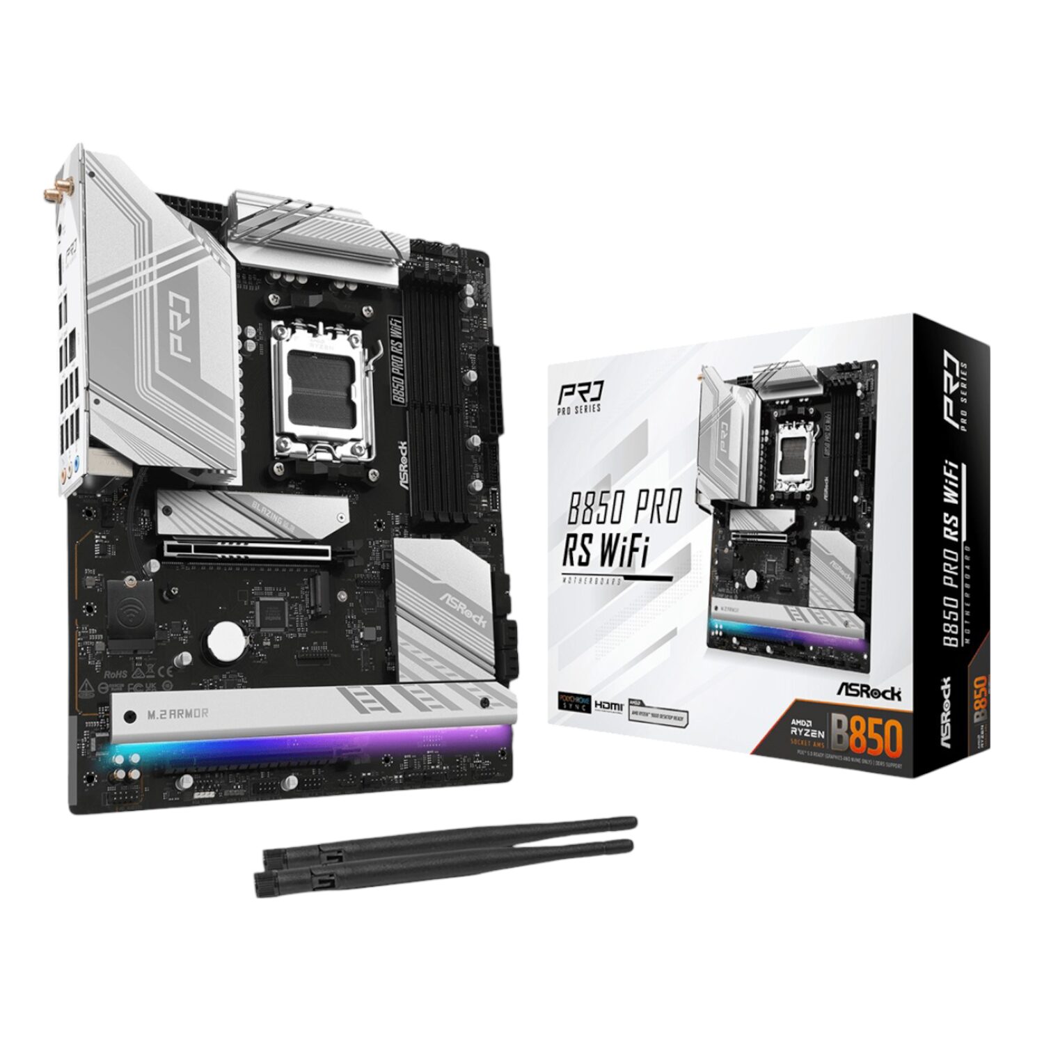 B850-PRORSWIFI-WR-01 ASRock B850 Pro RS Wi-Fi ATX Motherboard (AMD AM5, DDR5, PCIe 5.0)