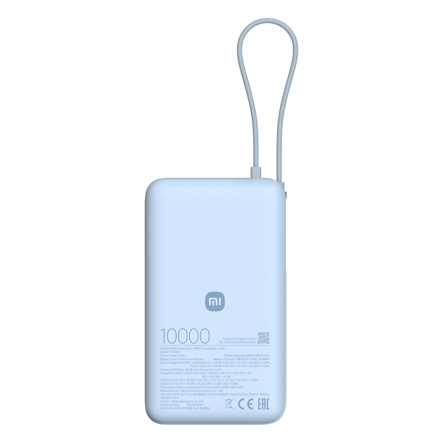 BHR08NZGL_Xiaomi-67W-Power-Bank-10000-Integrated-Cable-Ice-Blue_wr_01a Xiaomi 67W Power Bank 10000mAh (Integrated Cable) - Ice Blue