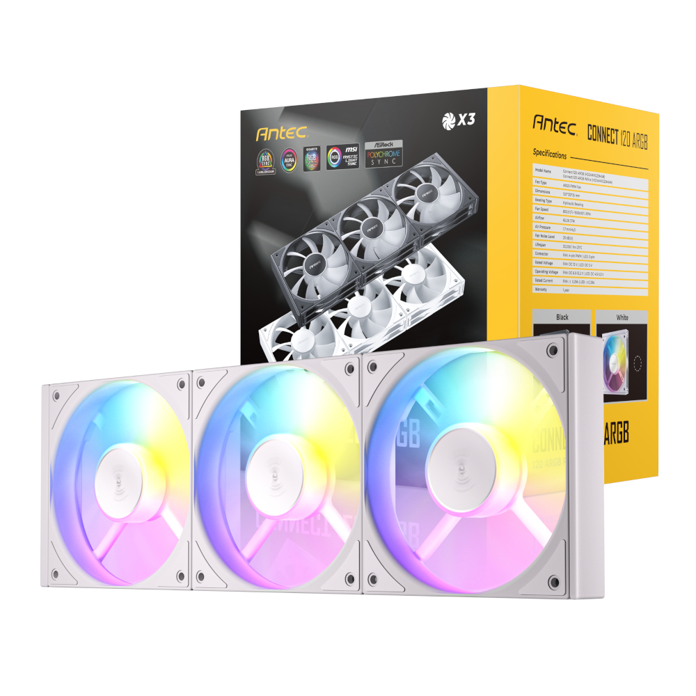 C120-ARGB-3PK-WH_wr_01 Antec Connect 120 ARGB PWM Fan 3 Pack - White