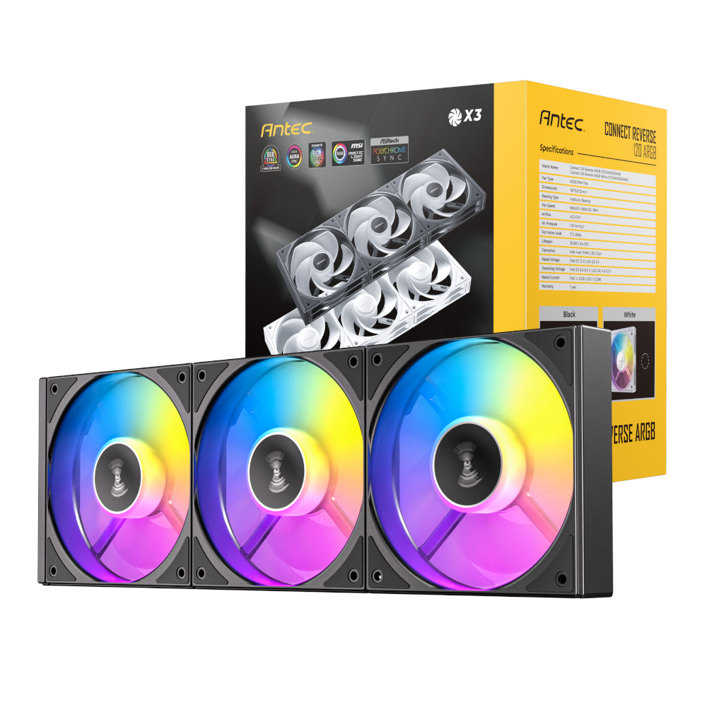 C120R-ARGB-3PK-BK_wr_01 Antec Connect 120 Reverse ARGB PWM Fan 3 Pack - Black
