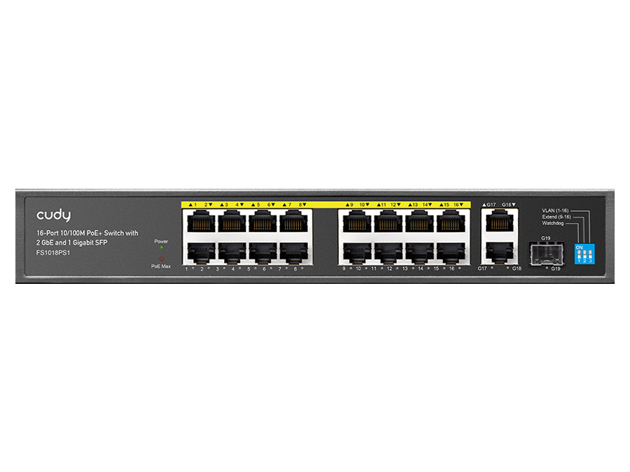CD-FS1018PS Cudy 16 Port Fast Ethernet PoE 190W 2 Gigabit 1SFP Switch