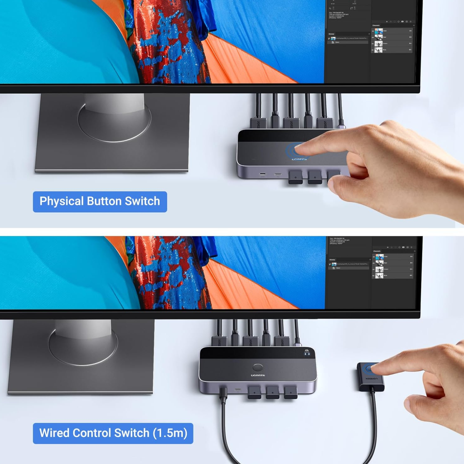 CM664-15707_UGREEN-4K@60Hz-HDMI-KVM-Switch-2-In-1-Out_wr_05 UGREEN 4K@60Hz HDMI KVM Switch (2 In 1 Out)-Grey