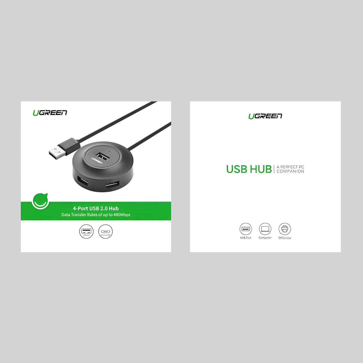 CR106-20277-WR-05 UGREEN 4-IN 1 USB 2.0 Hub (20777) - Black