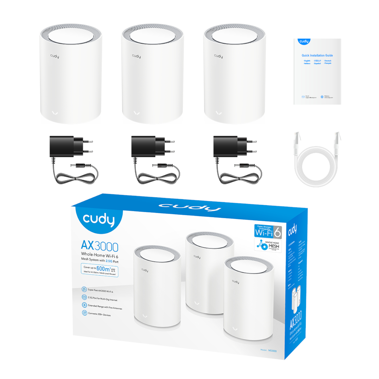 Cudy_M3000W-3PACK_wr_05a Cudy AX3000 Wi-Fi 6 Mesh Kit 3 Pack - White