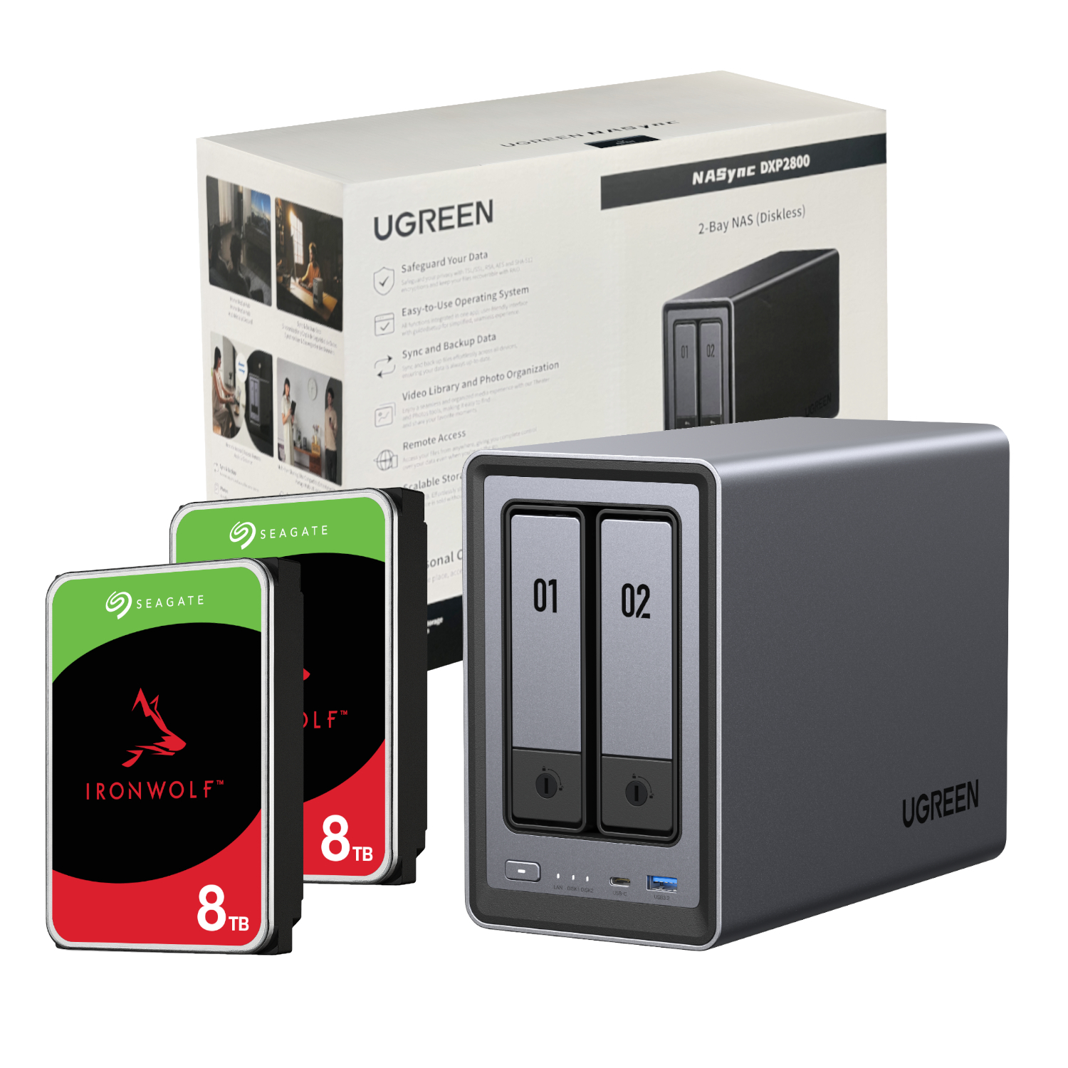DXP2800-16TB-V2_UGreen-NASync-DXP2800-2-Bay-NAS-with-Seagate-Ironwolf-NAS-16TB-SATA-Hard-Drive-V2-Bundle-2x-8TB_wr_01a UGreen NASync DXP2800 2 Bay NAS with Seagate Ironwolf NAS 16TB SATA Hard Drive V2 Bundle (2x 8TB)
