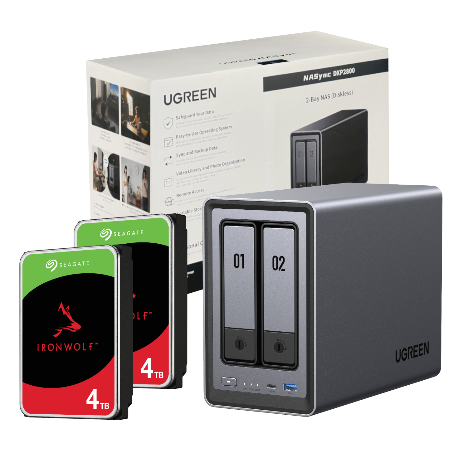 DXP2800-8TB_UGreen-DXP2800-2-Bay-NAS-with-2-x-4TB-Seagate-Ironwolf-HDD_wr_01a UGreen NASync DXP2800 2 Bay NAS with Seagate Ironwolf NAS 8TB SATA Hard Drive Bundle (2x 4TB)