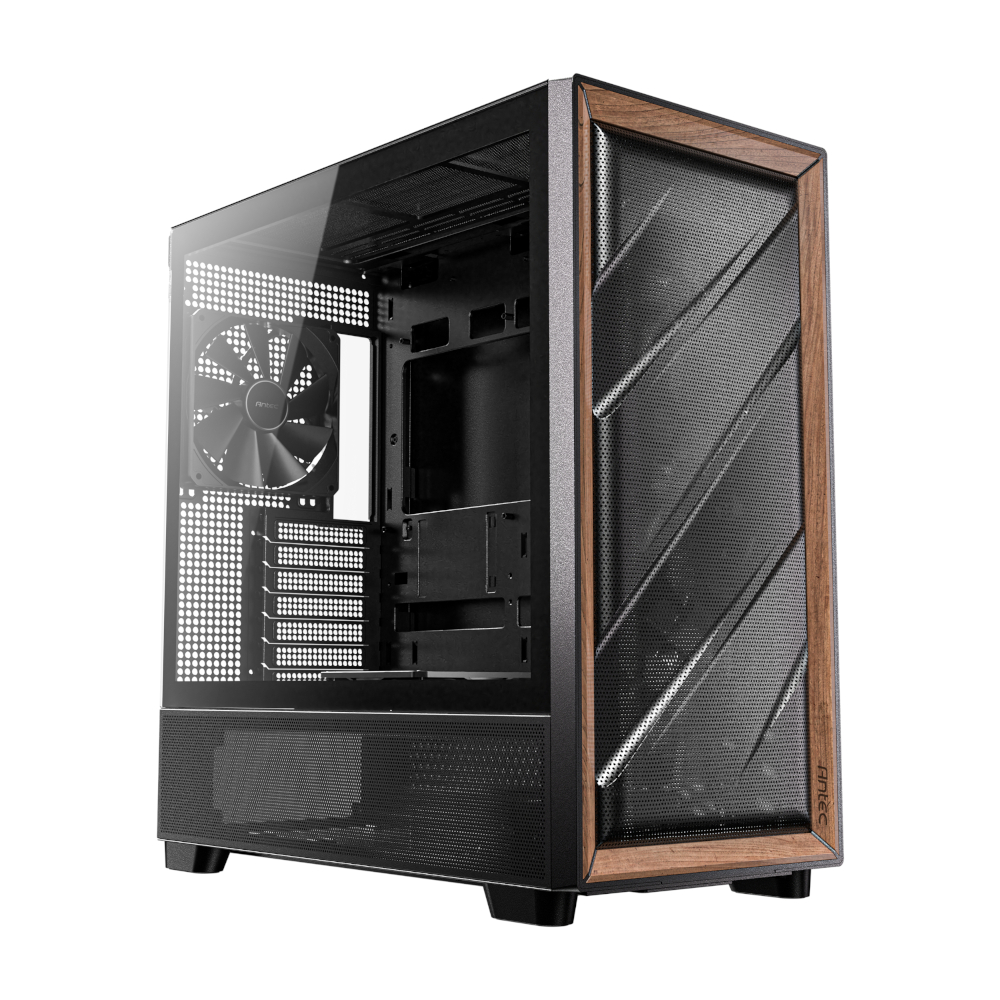 FLUX_wr_02 Antec FLUX ATX WOOD Mid Tower Gaming Chassis – Black