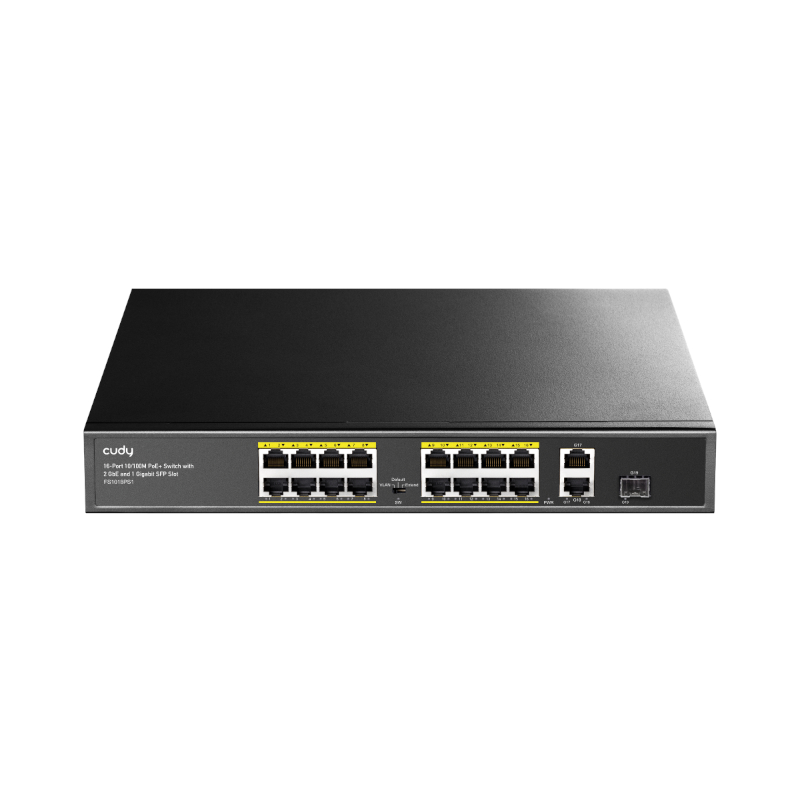 FS1018PS1_wr_01 Cudy 16-Port Unmanaged PoE+ Switch - Rack Mount