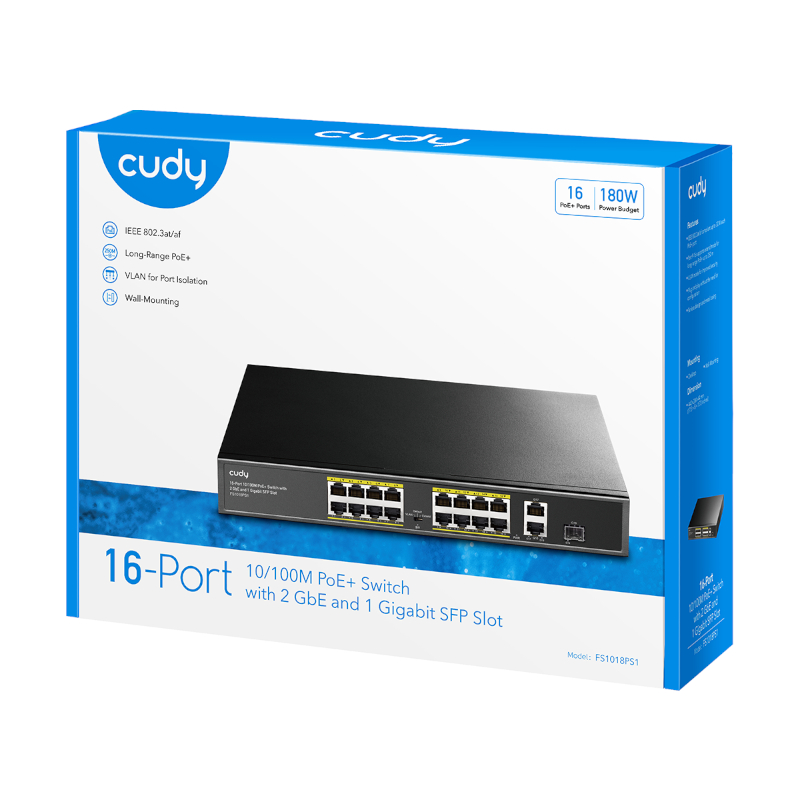 FS1018PS1_wr_04 Cudy 16-Port Unmanaged PoE+ Switch - Rack Mount
