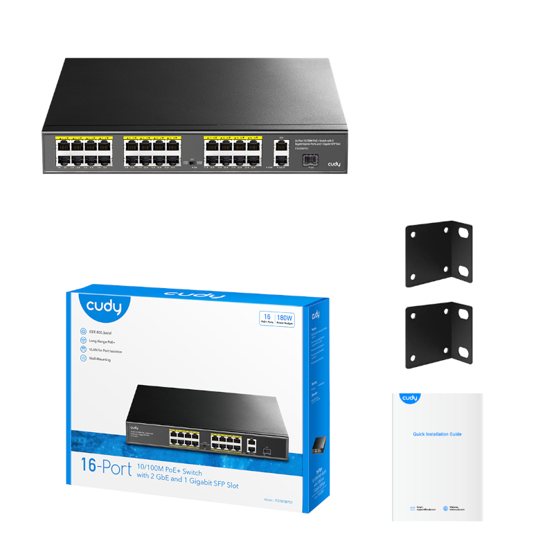 FS1018PS1_wr_05 Cudy 16-Port Unmanaged PoE+ Switch - Rack Mount