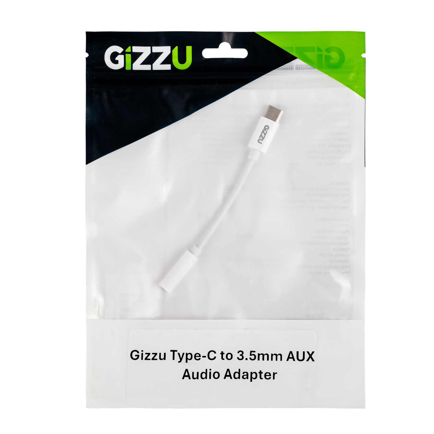 GAPC35_wr_05a Gizzu USB Type-C to 3.5mm AUX Audio Adapter - White
