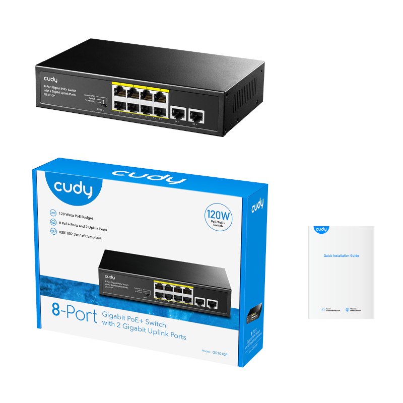 GS1010PE_wr_05 Cudy 8-Port Gigabit PoE+ Unmanaged Switch