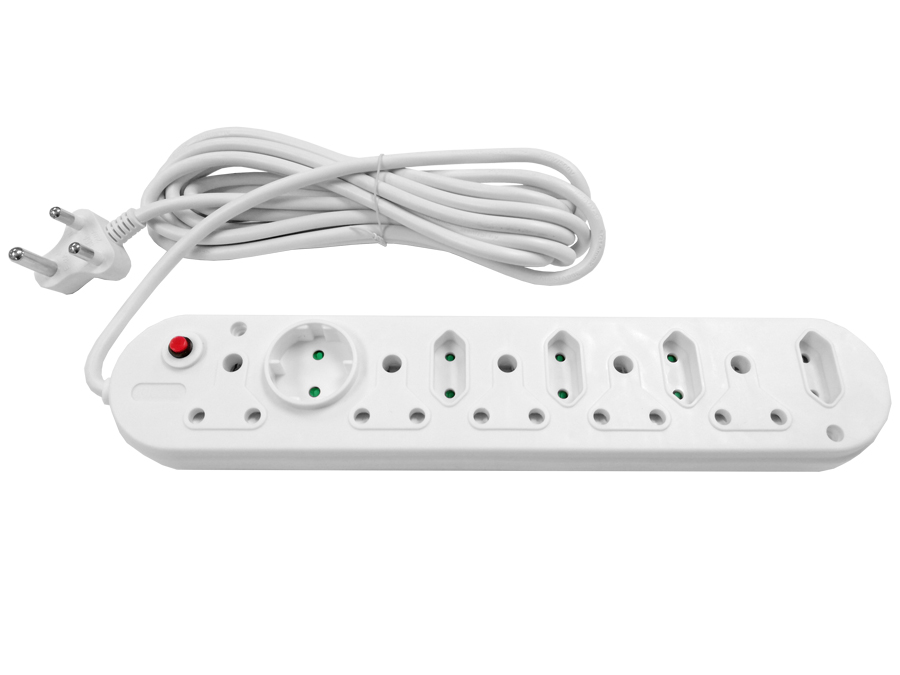 MP-10W5M Multi Plug 5x16A 5x5A 5m Cord White
