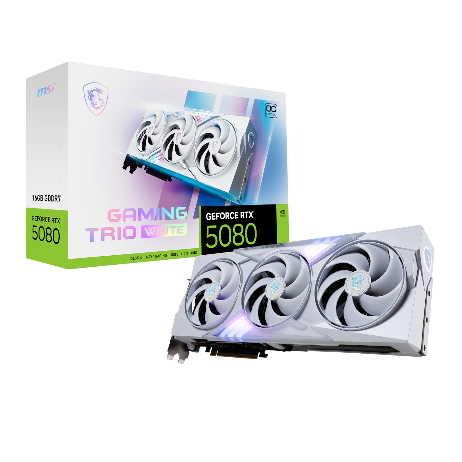 MSI_RTX5080GAMINGTRIOOC16GBWH_wr_01a MSI GeForce RTX 5080 GAMING TRIO OC 16G Graphics Card - White