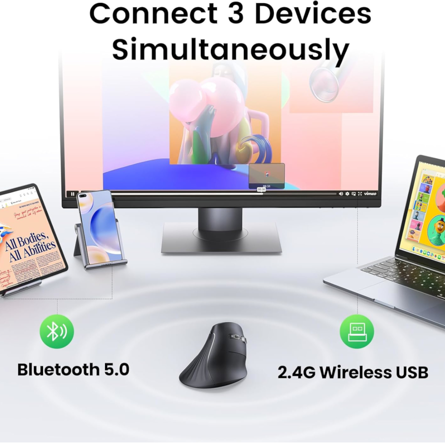 MU008-25444_Ugreen-Multi-Mode-Vertical-Mouse_05 UGREEN Multi-Mode Vertical Mouse Bluetooth and 2.4G Wireless–Black