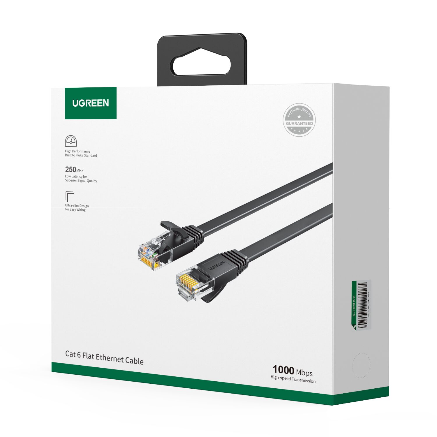 NW102-wr-03 UGREEN NW102 Cat6 U/UTP Flat Ethernet Cable 20m - Black