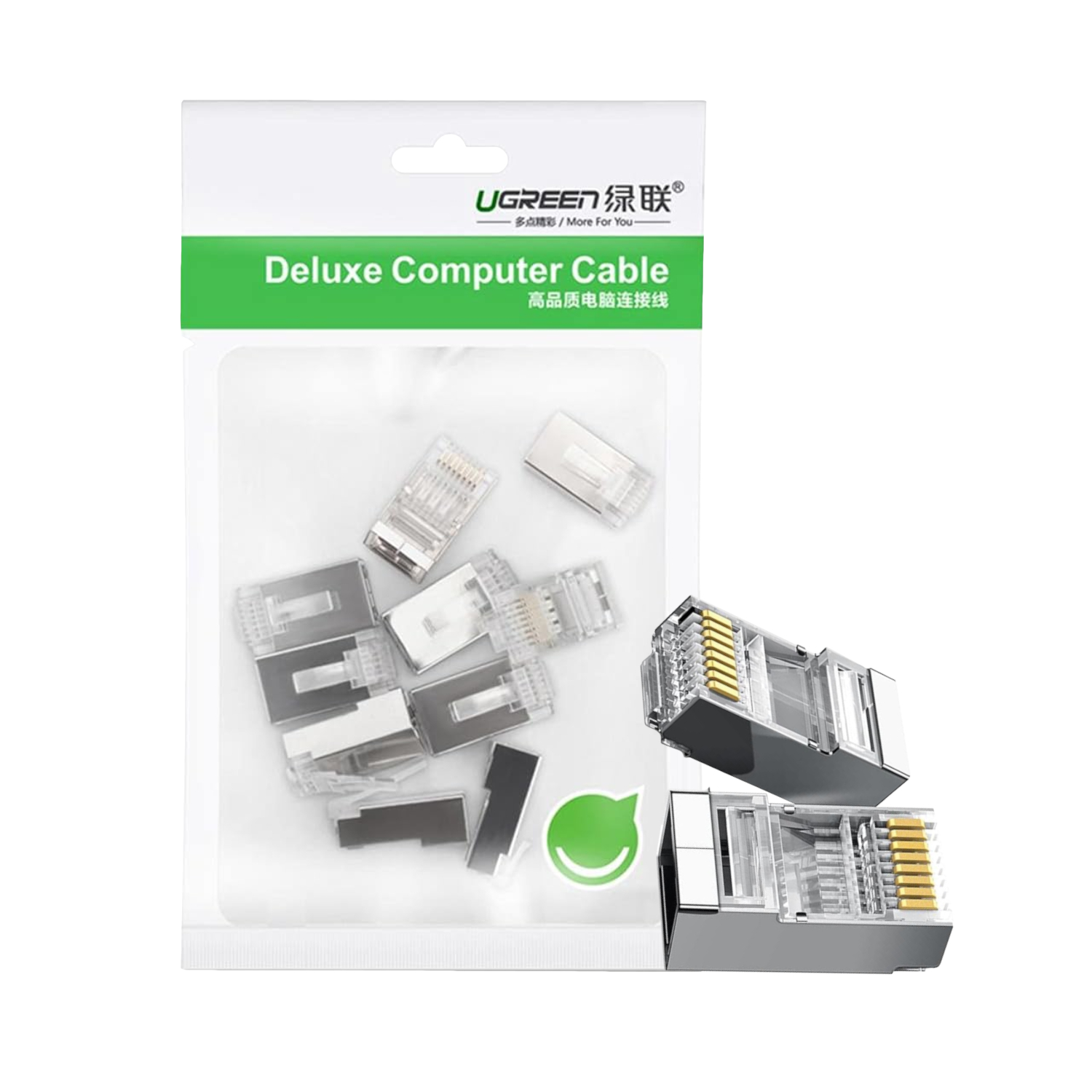 NW111-50248_UGreen-NW111-RJ45-Cat6-Ethernet-Network-Head_wr_01 UGREEN NW111 RJ45 Cat6 Ethernet Network Head 100 Pack - Silver/Transparent