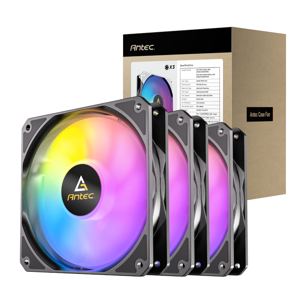 P12-ARGB-BLK_wr_01 Antec P12 ARGB 120 PWM Case Fan 3 Pack - Black