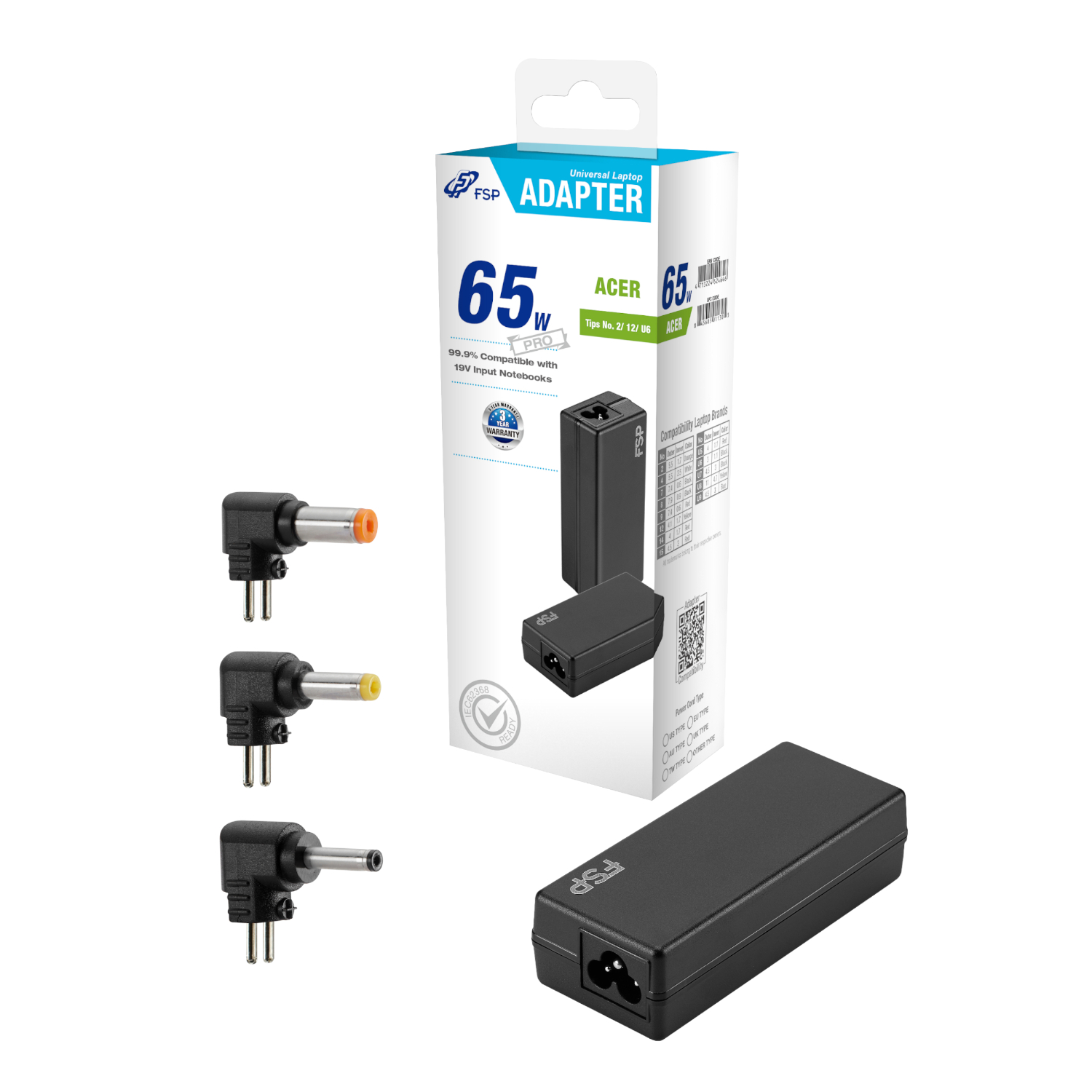 PNA0652521_FSP-NB-65W-Acer-Notebook-Adapter_wr_01 FSP PRO 65W Universal Laptop Adapter – Acer