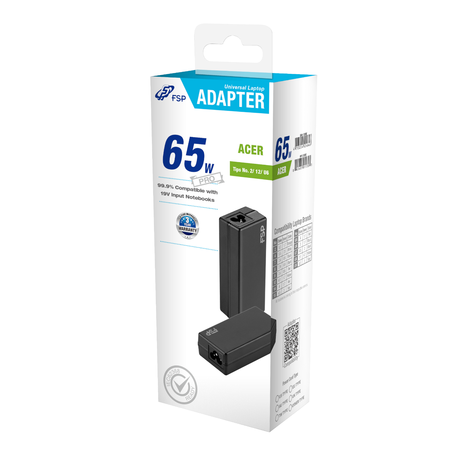 PNA0652521_FSP-NB-65W-Acer-Notebook-Adapter_wr_05 FSP PRO 65W Universal Laptop Adapter – Acer