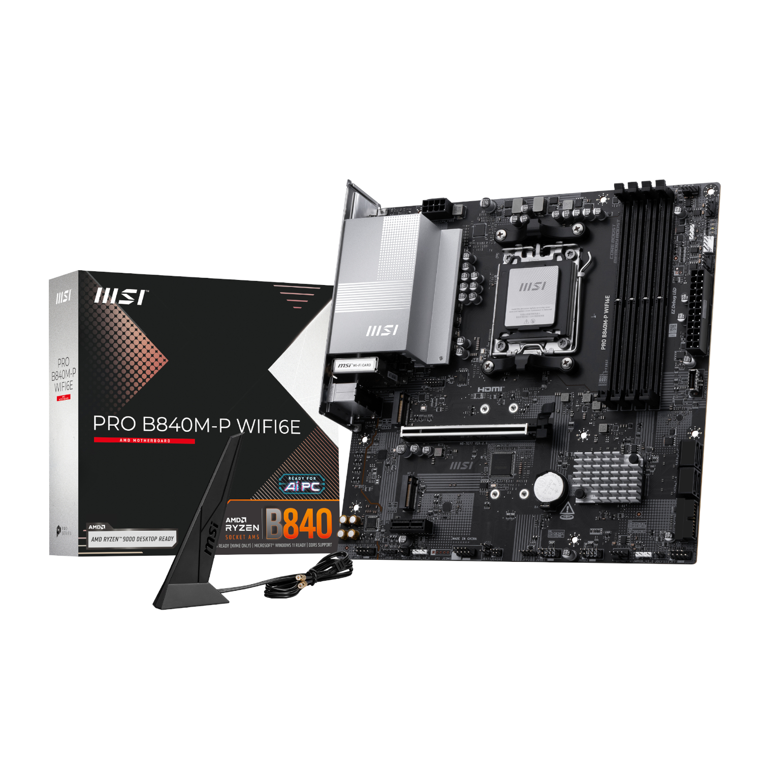 PROB840M-PWIFI6E_MSI-PRO-B840M-P-WIFI6E-AM5-mATX-Motherboard_wr_01a MSI PRO B840M-P Wi-Fi 6E AMD AM5 MATX Gaming Motherboard