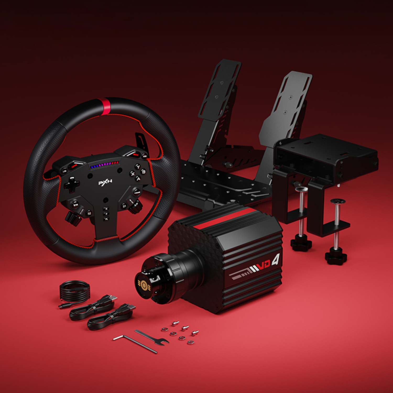 PXN-VD4BUNDLEABT_PXN-VD4-Direct-Drive-Sim-Racing-Wheel-–-PD-HM-Dual-Pedal-–-Z8-Clamp-Bundle-Black_wr_07a PXN VD4 Direct Drive Sim Racing Wheel – PD-HM Dual Pedal – Z8 Clamp Bundle