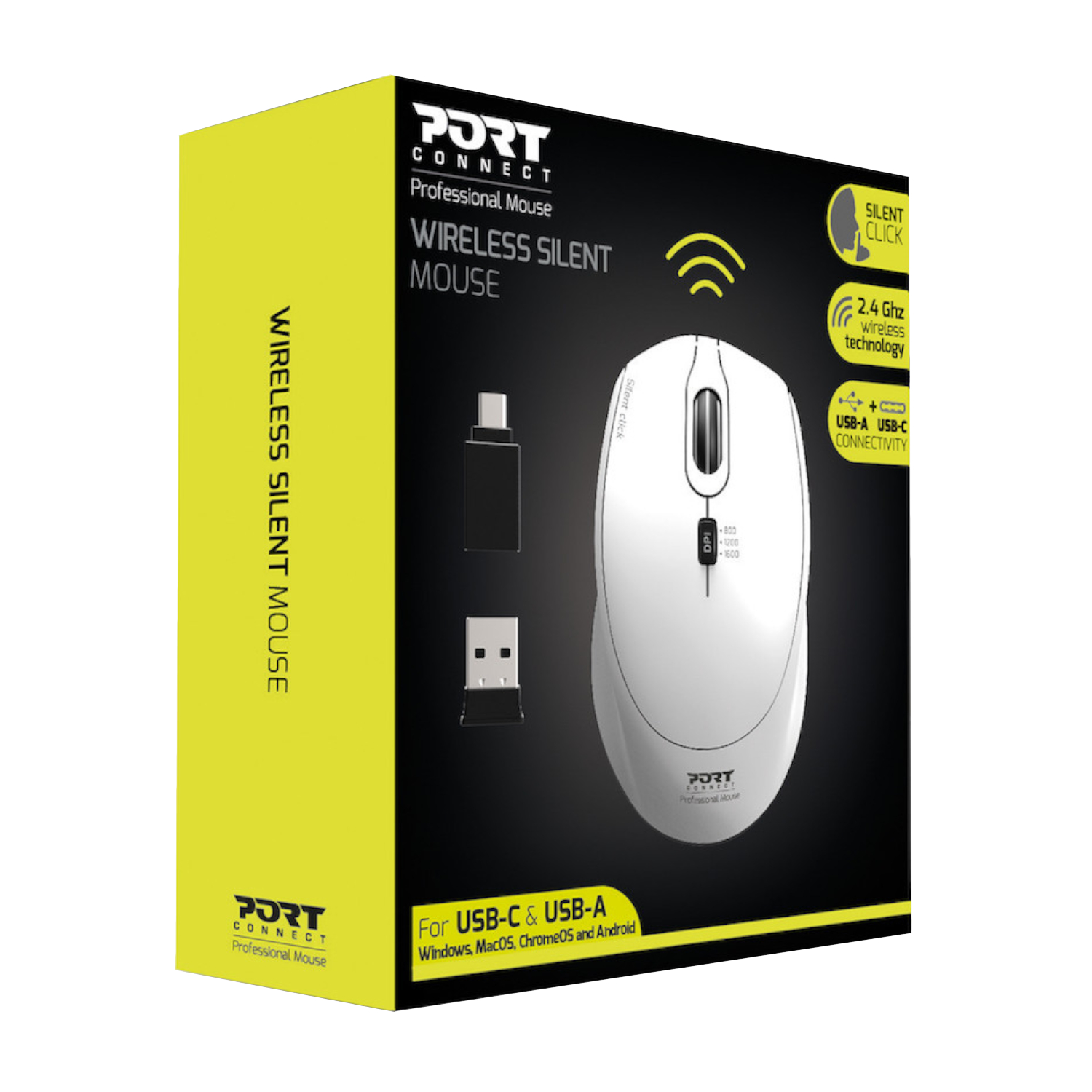 Port_900714_wr_04b Port Connect Silent 1600DPI 3 Button Wireless Mouse - White