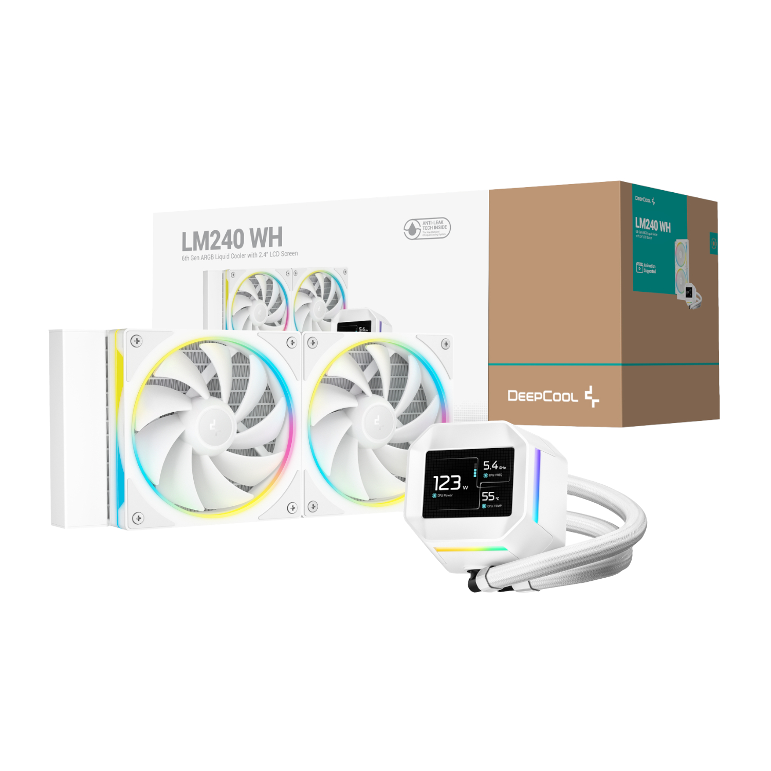 R-LM240-WHDMMC-1_DeepCool-LM240-ARGB-240mm-AiO-Liquid-Cooler-White_wr_01a DeepCool LM240 ARGB 240mm AiO CPU Liquid Cooler - White